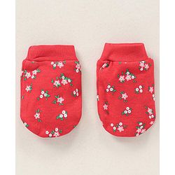 Babyhug 100% Cotton Mittens and Booties Floral Print - Red