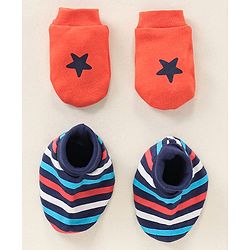 Babyhug 100% Cotton Mittens and Booties Striped - Multicolour