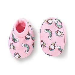 Babyhug 100% Cotton Cap Mittens & Booties Unicorn Print Pink- Diameter 13 cm