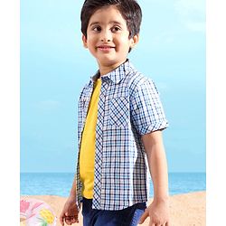 Babyhug Cotton Linen Half Sleeves Checks Shirt - Blue