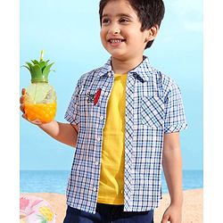 Babyhug Cotton Linen Half Sleeves Checks Shirt - Blue