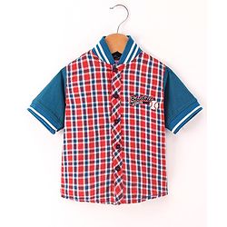 Babyhug Cotton Knit Half Sleeves Shirt Checks Pattern - Blue Red