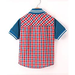Babyhug Cotton Knit Half Sleeves Shirt Checks Pattern - Blue Red