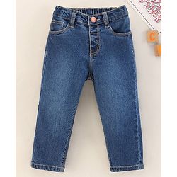 Babyhug Full Length Washed Denim Jeans with Stretch - Dark Blue