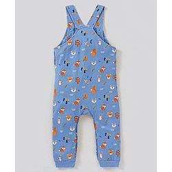 Babyhug Dungaree and Full Sleeves T-Shirt Set Fox Print - White and Blue