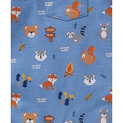 Babyhug Dungaree and Full Sleeves T-Shirt Set Fox Print - White and Blue