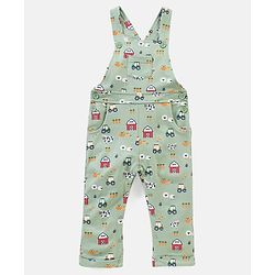 Babyhug Cotton Full Sleeves Striped Tee With Dungaree Farm Print- Blue Green