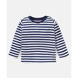 Babyhug Cotton Full Sleeves Striped Tee With Dungaree Farm Print- Blue Green