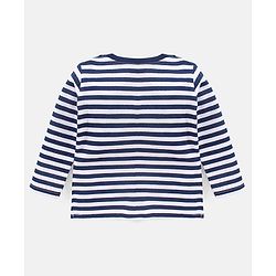 Babyhug Cotton Full Sleeves Striped Tee With Dungaree Farm Print- Blue Green