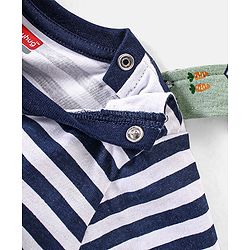 Babyhug Cotton Full Sleeves Striped Tee With Dungaree Farm Print- Blue Green