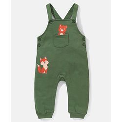 Babyhug 100% Cotton Full Sleeves Tee & Teddy Print Dungaree - Green & Yellow