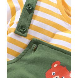 Babyhug 100% Cotton Full Sleeves Tee & Teddy Print Dungaree - Green & Yellow