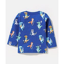 Babyhug Cotton Full Sleeves Tee With Dungaree Dino Print- Blue Orange