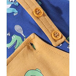 Babyhug Cotton Full Sleeves Tee With Dungaree Dino Print- Blue Orange