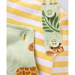 Babyhug Cotton Dungaree With Striped Inner T-Shirt Giraffe & Leaf  Print - Green and Yellow
