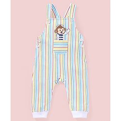 Babyhug 100% Cotton Full Sleeves T-Shirt & Dungaree Stripes & Monkey Print - Blue