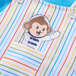 Babyhug 100% Cotton Full Sleeves T-Shirt & Dungaree Stripes & Monkey Print - Blue
