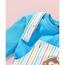 Babyhug 100% Cotton Full Sleeves T-Shirt & Dungaree Stripes & Monkey Print - Blue
