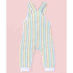 Babyhug 100% Cotton Full Sleeves T-Shirt & Dungaree Stripes & Monkey Print - Blue