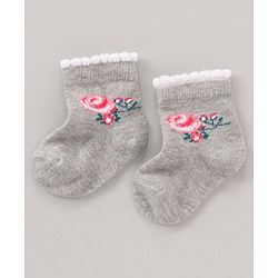 Cute Walk by Babyhug Anti Bacterial Ankle Length Non Terry Socks Flower Print Pack of 5 Pair - Pink