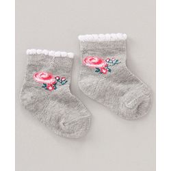 Cute Walk by Babyhug Anti Bacterial Ankle Length Non Terry Socks Flower Print Pack of 5 Pair - Pink