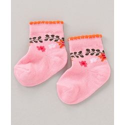 Cute Walk by Babyhug Anti Bacterial Ankle Length Non Terry Socks Flower Print Pack of 5 Pair - Pink