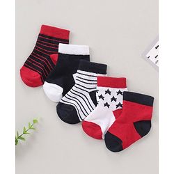 Cute Walk by Babyhug Anti Bacterial Ankle Length Non Terry Socks Strips Pack of 5 Pair - Multicolour