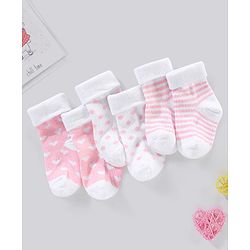 Cute Walk by Babyhug Cotton Anti Bacterial Ankle Length Socks Non Terry Stripes & Polka Dot Design Pack of 3 - Pink