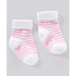 Cute Walk by Babyhug Cotton Anti Bacterial Ankle Length Socks Non Terry Stripes & Polka Dot Design Pack of 3 - Pink