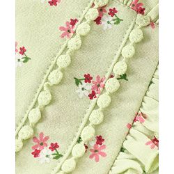 Babyhug Three Fourth Sleeves Top with Lace & Frill Detailing Floral Print - Light Olive