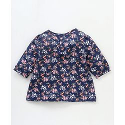 Babyhug Three Forth Sleeves Floral Print With Frill Detail Top - Blue