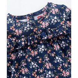 Babyhug Three Forth Sleeves Floral Print With Frill Detail Top - Blue