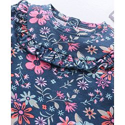 Babyhug Three Forth Sleeves Flower Print With Frill Detailing Top - Blue