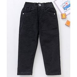 Babyhug Cotton Lycra Woven Full Length Solid Colour Corduroy Pants - Black
