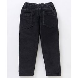 Babyhug Cotton Lycra Woven Full Length Solid Colour Corduroy Pants - Black