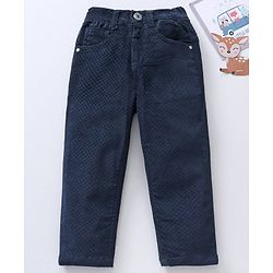 Babyhug Cotton Lycra Woven Full Length Corduroy Pant Solid - Navy Blue