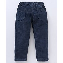 Babyhug Cotton Lycra Woven Full Length Corduroy Pant Solid - Navy Blue