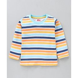 Babyhug Full Sleeves Cotton Striped and Rocket Printed T-shirts Pack of 3 - Blue Orange