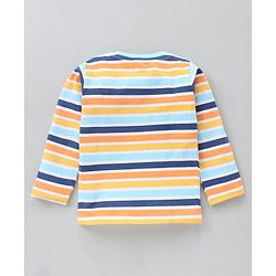 Babyhug Full Sleeves Cotton Striped and Rocket Printed T-shirts Pack of 3 - Blue Orange