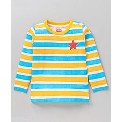 Babyhug Full Sleeves Cotton Striped and Text Printed T-shirts Pack of 3 - Blue Yellow