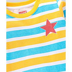 Babyhug Full Sleeves Cotton Striped and Text Printed T-shirts Pack of 3 - Blue Yellow