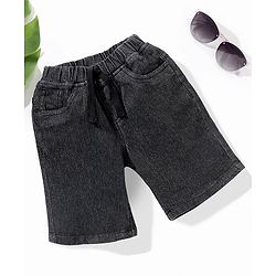 Babyhug Cotton Spandex Above Knee Length Washed Denim Bermuda - Black