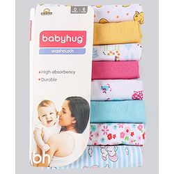 Babyhug 100% Cotton Wash Cloth Pack of 8 - Multicolor