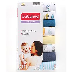 Babyhug 100% Cotton Wash Cloth Pack of 8 - Multicolor