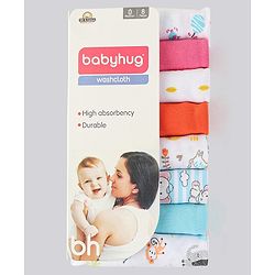 Babyhug 100% Cotton Wash Cloth Pack of 8 - Multicolor