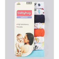 Babyhug 100% Cotton Wash Cloth Pack of 8 - Multicolor