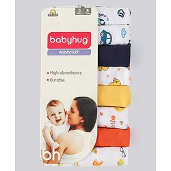 Babyhug 100% Cotton Wash Cloth Pack of 8 - Multicolor