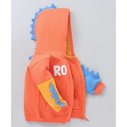 Babyhug Full Sleeves Winter Wear Dino Fin Hooded Sweatshirt - Orange