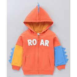 Babyhug Full Sleeves Winter Wear Dino Fin Hooded Sweatshirt - Orange