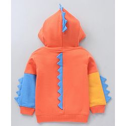 Babyhug Full Sleeves Winter Wear Dino Fin Hooded Sweatshirt - Orange